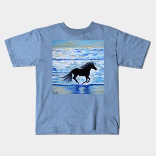 Horse Running Free by the Sea Painting Kids T-Shirt